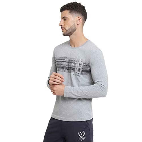 Image of Van Heusen Men Athleisure Regular Fit T-Shirt - Cotton Rich - Crew Neck, Long Sleeve, Printed