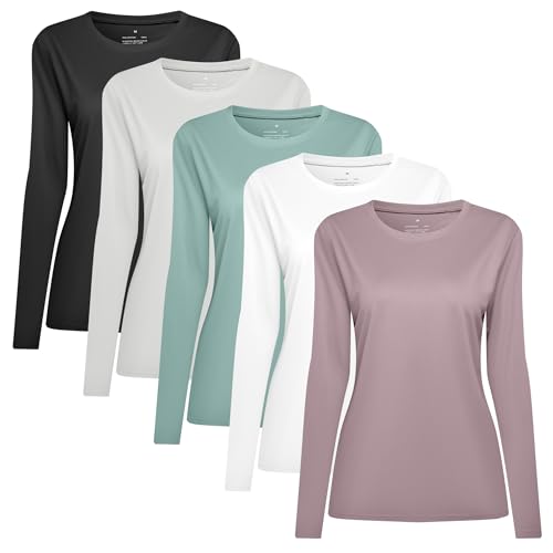 5 Pack Women Long Sleeve Shirts Running UV Rash Guard Casual Tops Sun Protection Workout Hiking T Shirts for Women