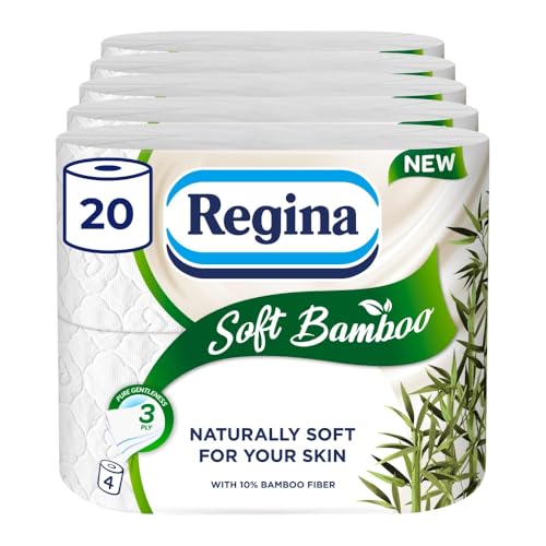 Regina Soft Bamboo - 20 Rolls of Toilet Tissue 3 Ply, 160 Sheets, Naturally Soft for Your Skin, Toilet Tissue Made with Bamboo Fibers, Paper Packaging, FSC Certificated