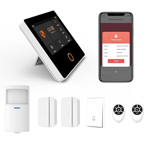 Mengshen Sistema de Alarma WiFi 4G gsm, Incluye Panel de Seguridad de 4.3 ", Sensor de Movimiento de la Ventana de la Puerta, Control Remoto, Sirena incorporada con Alerta de aplicación móvil