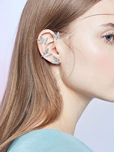 Butterfly Ear Cuff Wrap Crawler Earrings For Women Girls,Zircon Butterfly Earrings,Butterfly No Piercing Ear Clip Wrap Around Earrings(Silver) #TOP3