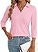 LYHIPSS 3/4 Length Sleeve Womens Tops Dressy Casual Business Work Polo Shirts Ladies Top and Blouses Outfits Pink Middle