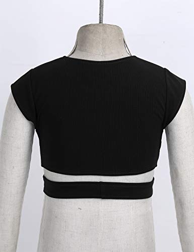 QinCiao Girls Cap Sleeve Gymnastics Active Ballet Dance Crop Tank Top Athletic Tee Shirts for Workout Sports Yoga Black 14