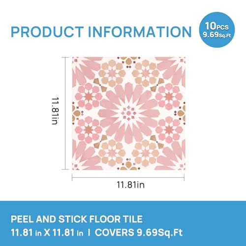 Bodenfliese, wasserdicht, 30x 30 cm, selbstklebender Vinyl-Bodenbelag für Küche, Bad, Waschküche (Rosa)