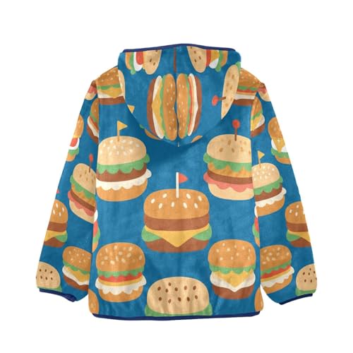Burger Pattern with Flags Toddler Fleece Jacket Girl Boys Hooded Fleece Jacket Coat Warm Outwear Zip-up 3-10T2