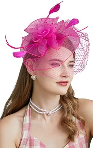 Fascinators Hats 20s 50s Hat Pillbox Hat Cocktail Tea Party Headwear with Veil for Girls and Women