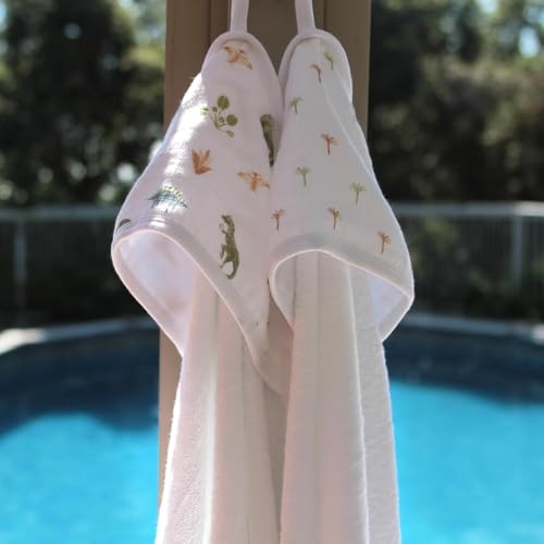 Image of aden + anais Essentials Hooded Baby Bath Towel, Super Soft 100% Cotton, 2 Pack, Dino Jungle