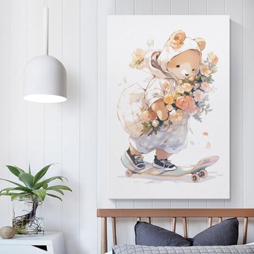 POLIUAWS Póster de oso de acuarela, impresión artística, foto de pared, pintura, póster, cuadro colgante, decoración familiar, suministros de decoración para fiestas en casa, 50 x 75 cm