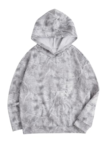 RoseSeek Girls Camo Hoodies Long Sleeve Drop Shoulder Hooded Sweatshirts Pullover Tops Vintage Streetwear Grey 13Y