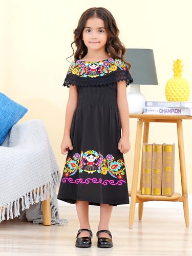 Image of Mexican Dress for Girls Traditional Vestidos Mexicanos Cinco de Mayo Embroidered Dresser Toddler Kids
