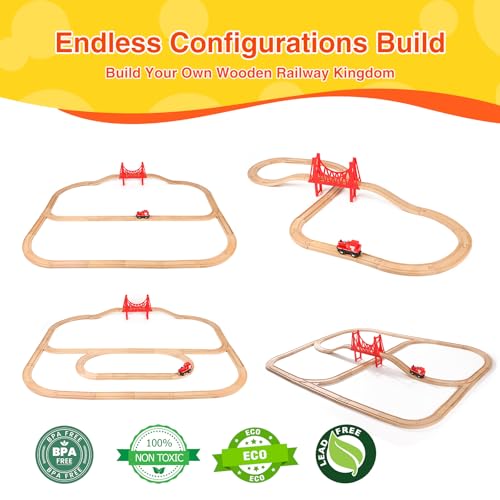 wooden train tracks 60 piece set track expansion accessories for toddlers 3-5 - 100 compatible with all major brands including thomas amp brio wooden railway system