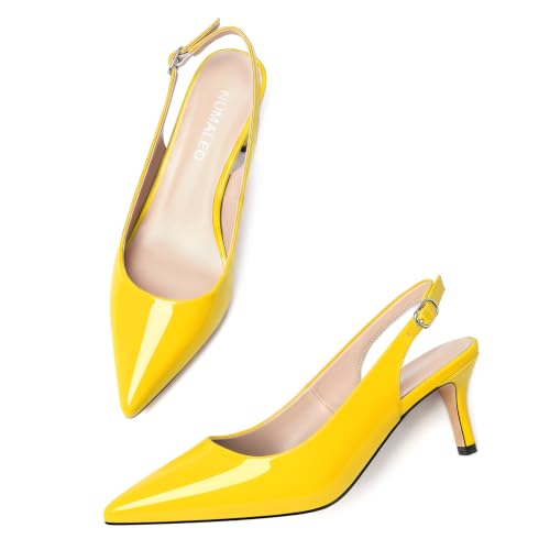 Image of NUMALEO Slingback Heels for Women Pointed Close Toe Kitten Heels Patent Pumps Dress Party Comfy Heeled Sandals Stiletto 2.5 Inch Dress Shoes