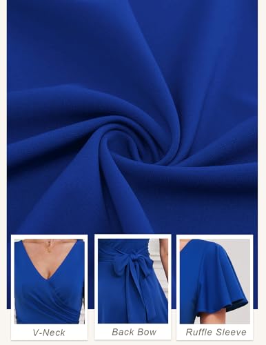 Image of Gardenwed Womens Cocktail Dress Wedding Guest Semi Formal Wrap V Neck Short Sleeve Ruched A Line Midi Dresses with Belt