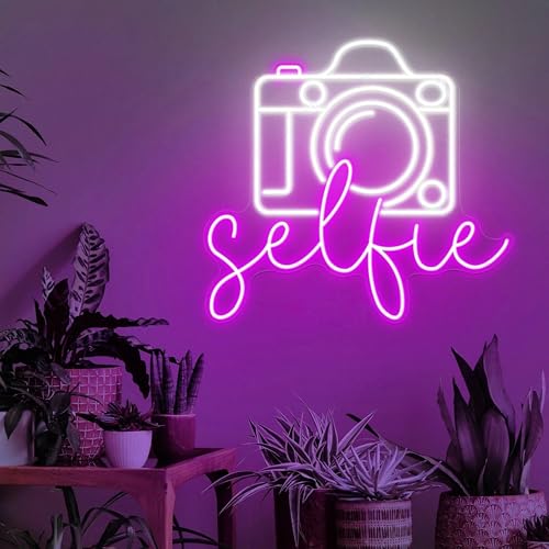 Selfie Neon Sign, Camera LED Light for Room Decor, Content