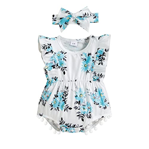 Image of Hascloth Newborn Baby Girl Romper Infant Tassel Bodysuit Floral Dress Shorts Jumpsuit Ruffle Sleeveless Clothes Outfit
