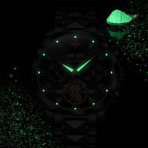 Image of OLEVS Mens Watches Skeleton Mechanical Black Watches for Men Wrist Watches Automatic Luxury Tungsten Steel Sapphire Crystal Waterproof Luminous Gold and Black