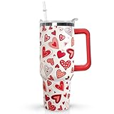 Ceovfoi 40 Oz Love Tumbler With Handle, Valentine Heart Insulated Travel Mug, Valentine's Day Gifts for Wife Girlfriend Bride, Romantic Heart Decor Drinkware