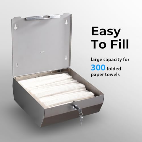 KSITEX Kommerzieller Papierhandtuchspender zur Wandmontage, Edelstahl-Handtuchspender mit Schloss, großvolumiger Halter für Multifold-Papierhandtücher für Badezimmer, Küche und öffentliche Bereiche