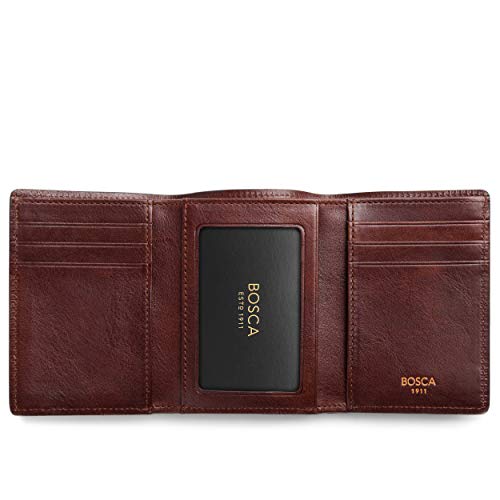Bosca Men's Wallet, Dolce Leather Double I.d. Tri Fold Wallet With Rfid Blocking, Dark Brown #TOP3