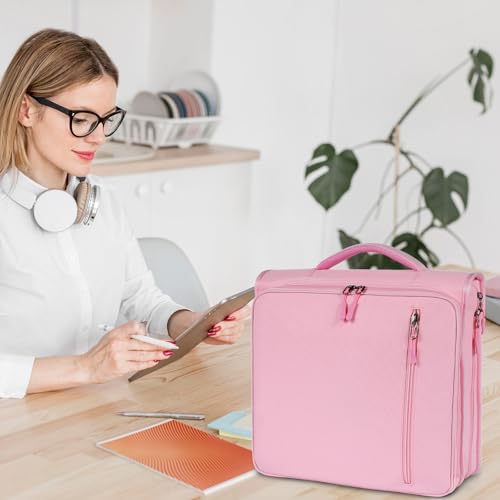 2 Inch 3 Ring Zipper Binder with 500 Sheet Capacity, 6 Tab Expanding File Folder, Multi-Pocket Design, Shoulder Strap and Handle for Middle School and Office (Pink) - Thumbnail 6