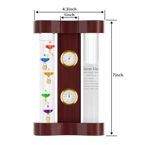 Analog Weather Station with Glass Galileo Thermometer Fitzroy Storm Glass Precision Quartz Clock and Analog Hygrometer Gift for Family or Friends Present Home, Office Indoor Décor (7\" x 4.3\")