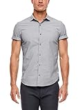 Haifischkragen s.Oliver Herren Slim: Kurzarmhemd mit Webstruktur grey XXL