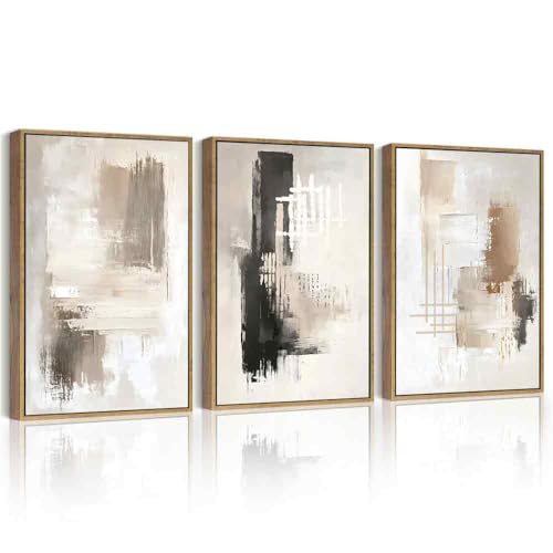 PHOPAGO Abstract Framed Wall Art Mid Century Modern Minimalist Beige Pastel Watercolor Neutral Wall Decor - 12x16in Natural Framed