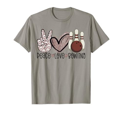 Peace Love Bowling Love Funny Bowler Cherry Pattern Bolos Camiseta