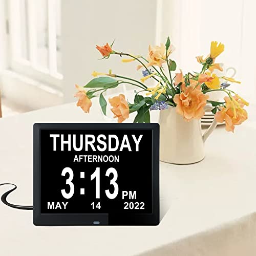 Szslg Digital Calendar Dementia Clock 9 Inch Date Time Day Of The Week Clock With 8 Alarm Options Auto Dimming 1-10 Levels For Seniors Elderly Vision Impaired, Black #TOP7