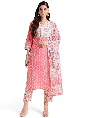 Image of MIRCHI FASHION Women's Straight Fit Pure Cotton Printed Kurta Set with Dupatta and Trouser