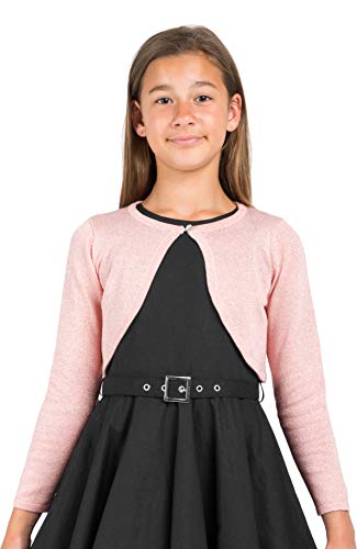 Bolerose Girls Long Sleeve Sparkle Cardigan Childrens Kids Bolero Shrug (Baby Pink, 7-8 Yrs) #TOP2