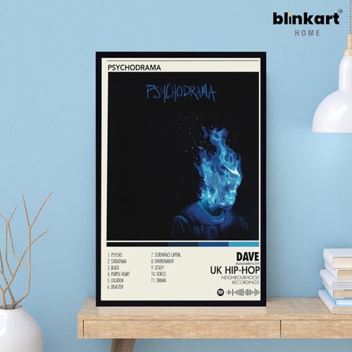 Image of BLINKART Dave - Psychodrama | Popular Music Album Hanging Wall Artwork Frames | Decoration Home Bedroom Living Room Aesthetics Artworks Spotify Song Link Qr Code With Your Photo Frame | 13x10 Inch
