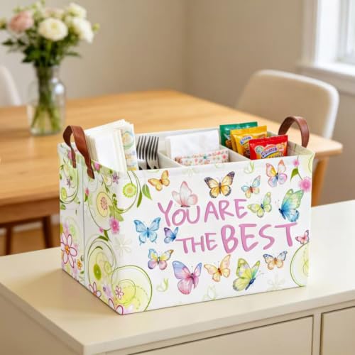 Image of NTAOHAMPER Rectangular Storage Basket Empty,Storage Bin with Handles,Room Decor,Gift Basket,Book Box(Blessing Butterfly)