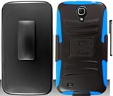 For Samsung Galaxy Mega 6.3 Belt Clip Holster Hybrid Kickstand Cover Case with ApexGears Stylus Pen (Black Blue)