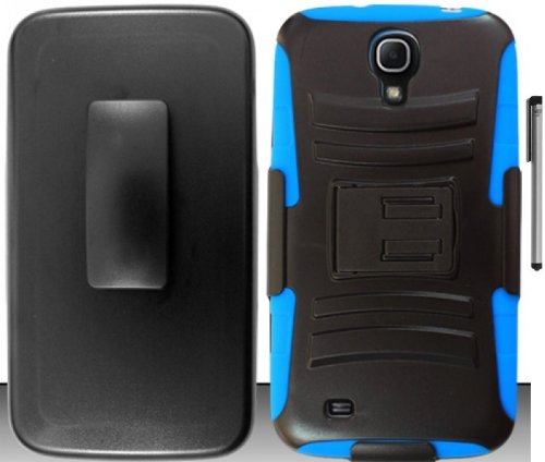 For Samsung Galaxy Mega 6.3 Belt Clip Holster Hybrid Kickstand Cover Case with ApexGears Stylus Pen (Black Blue)