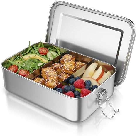 Arendo - Lunchbox Edelstahl – Brotdose 1400 ml – mit Fächern – zwei entnehmbare Trennwände - auslaufsicher dank Silikondichtung - Metall lebensmittelecht - Kinder und Erwachsene