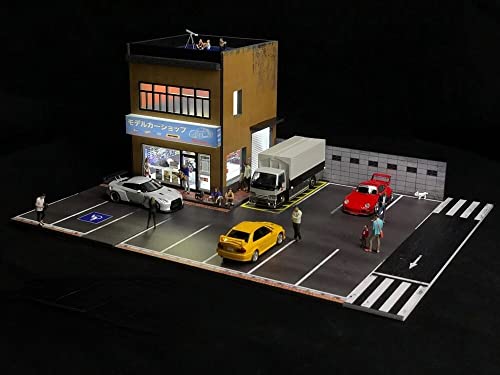 Diorama 1/64 Car Garage Model City Backdrop Car Parking Lot LED Lighting Scenery Model Display Case
