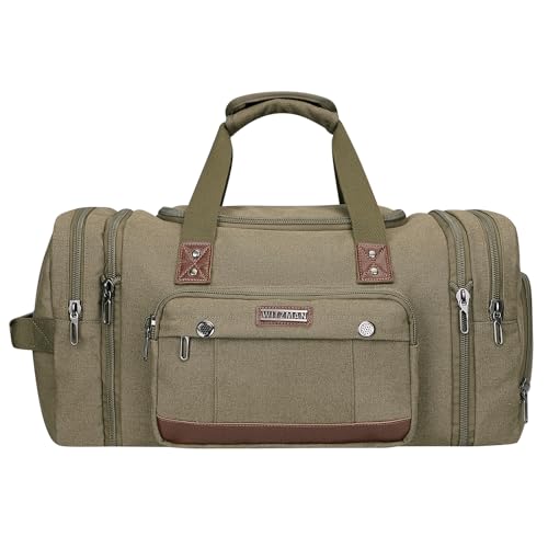 Image of WITZMAN Mens Duffle Bags for Traveling Canvas Weekender Travel Bag Expandable Overnight Bag Carry on Bag(A8007 Army Green)