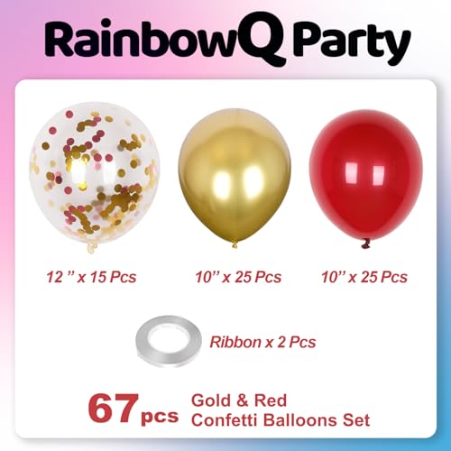 Image of Metallic Shiny Red and Gold Balloons 12 Inch 67PCS Red Gold Confetti Balloons Latex Helium Balloon Set for Graduation Anniversary Wedding Birthday Party Decorations