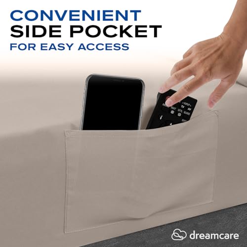 Image of DREAMCARE Full Size Sheets - Cooling Sheets - 4pcs Set - up to 15 inch Deep Pocket Full Sheet Set - Sheets Full Size Bed - Soft & Long Lasting 100% Fine Brushed Polyester with Side Pocket - Beige
