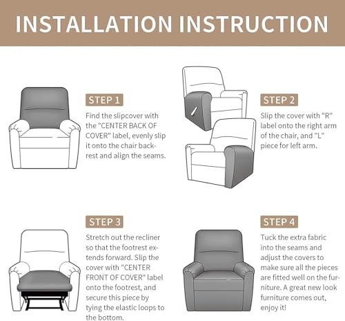 Funda para sillón reclinable lavable de 4 piezas para proteger el salón 7