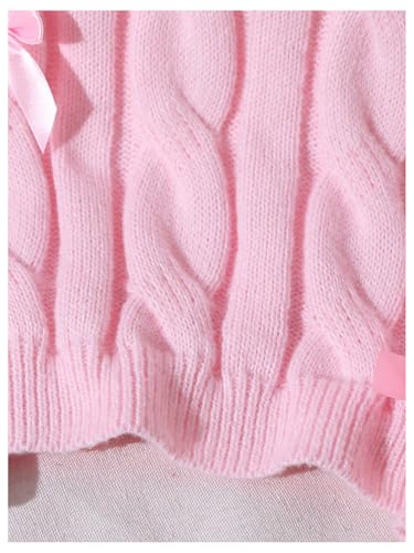 Image of BEAUDRM Girl's Cute Bow Sweater Crew Neck Long Sleeve Drop Shoulder Loose Pullover Tops