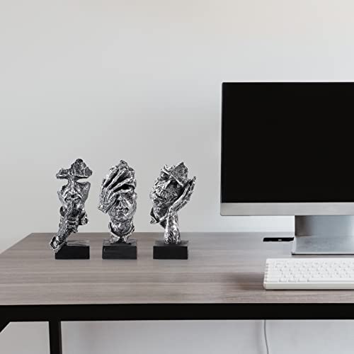 Moligou 3Pcs Thinker Statue, No Hear No See No Speak Abstract Art Figurine, Sculpture Decor For Office, Desktop, Bookshelf (Silver) #TOP6