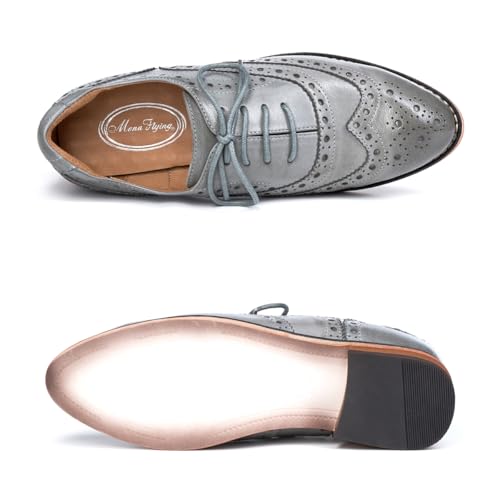 Image of Mona flying Women's Leather Perforated Lace-up Oxford Brogue Wingtip Shoes