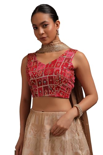Image of Soch Womens Georgette Floral Print Padded Blouse with Zari