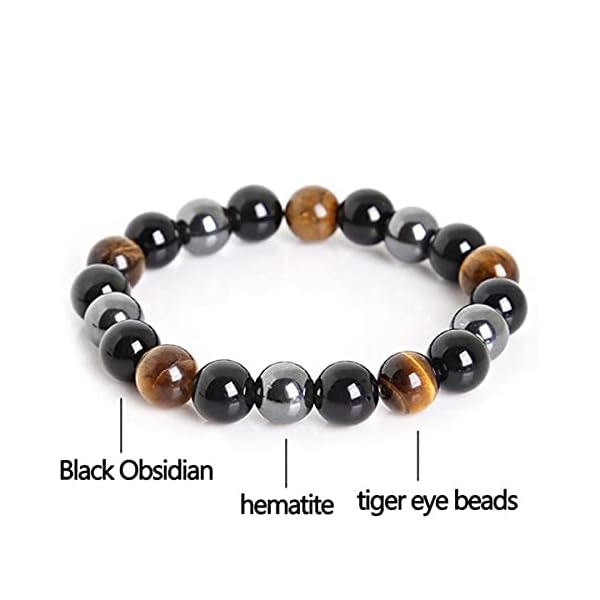 Black-Obsidian-Hematite-Triple-Protection-Bracelet-Tiger-Eye-Beads-Bracelets-for-Men-and-women10MM-Set-of-2 WFJ Black Obsidian Hematite Triple Protection Bracelet Tiger Eye Beads Bracelets for Men and women(10MM), Set of 2 black,gray 19cm