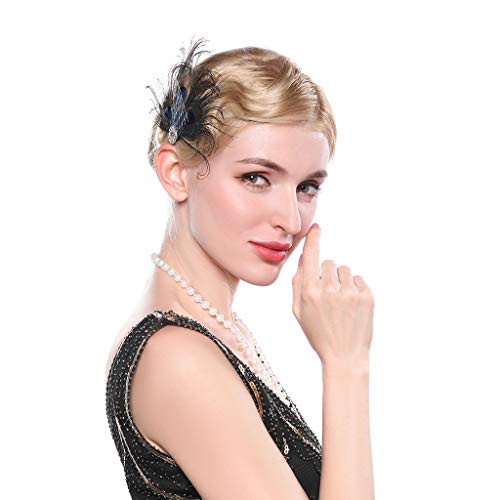 Aimimier 1920S Flapper Peacock Feather Hair Clip Crystal Great Gatsby Hair Piece Vintage Roaring 20S Prom Party Festival Hair Accessories For Women And Girls #TOP2