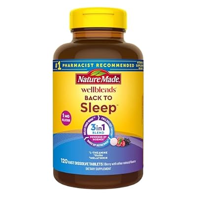 Nature Made Wellblends Back to Sleep, 120 Fast Dissolve Tablets, Lower Dose Melatonin 1 mg, L theanine 100 mg and GABA 100mg, Sleep Supplement, Bundle with a Pill Oragnizer (2 Items)