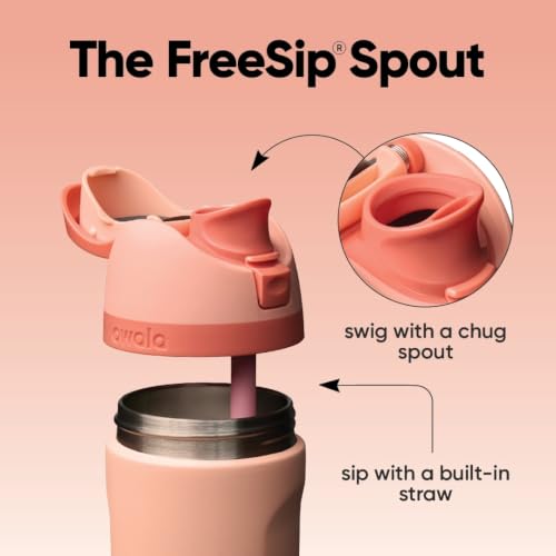 Image of Owala Kids FreeSip Insulated Stainless Steel Water Bottle with Straw for Sports, Travel, and School BPA-Free Sports Water Bottle, 16 oz, Peach of Mind