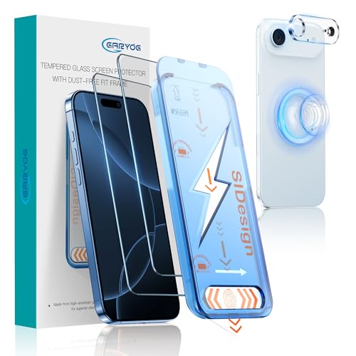 GARYOG Screen Protector for iPhone 17 Air [2 Pack] Tempered Glass with Camera Protector & Magnetic Kickstand - Easy Installation | Military-Grade 9H Hardness | Ultra HD Clarity | Scratch-Resistant.